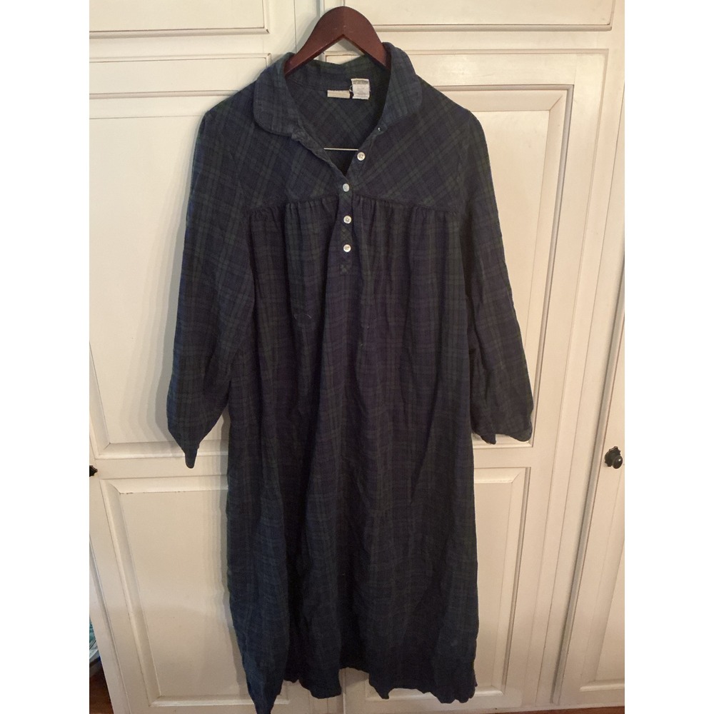 LL Bean Flannel Nightgown Womens Medium Plaid Cotton 0YS81